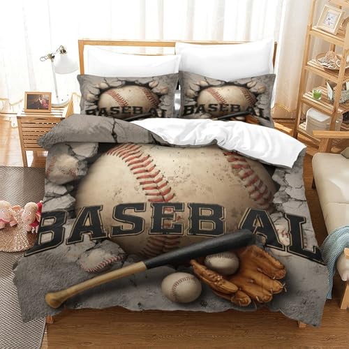 Housse de couette 135x200cm baseball lit simple résistante en microfibre 3D - 3