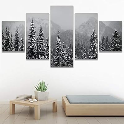 SIGNWIN 5 Panel Canvas Wall Art Duotone Forest...