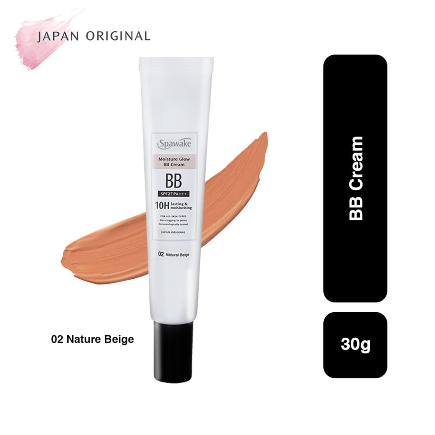 Spawake Moisture Glow BB Cream 02 Natural Beige β Natural looking Coverage, 10-Hour Hydration, SPF27/PA+++, Blue Light Protection, J-Beauty Formula for All Skin Types, 30g