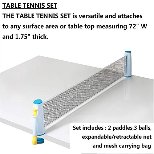 Ping Pong Net Table Tennis - Win SPORTS Paddle Set with Retractable Net,Play Anywhere Ping Pong Net for Any Table,2 Table Tennis Paddle& Rackets,3 Balls,Storage Case