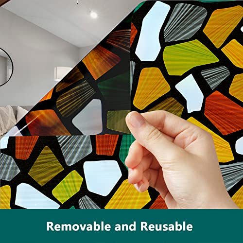 Image of Volcanics Decorative Stained Glass Window Privacy Film with Installation Tools- Static Cling Privacy Sticker for Home & Church, Non-Adhesive, Anti-UV & Heat Blocking, 17.5 x 78.7 Inches