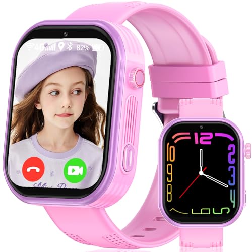 clleylise Smartwatch Kinder mit GPS und Telefon, 4G Kinder Smartwatch, Voice Chat, SOS IP68 Wasserdicht Spiel Wecker Touchscreen, Smart Watch für Jungen Mädchen 4-16 Jahre (Rosa 4G)