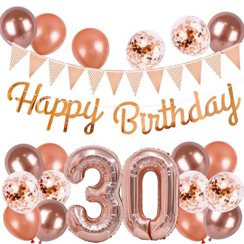 30歳 誕生日 バルーン 風船 セット 大きい 40inch ローズゴルード 誕生日 数字 バルーン 付け 約100cm ハッピー バースデー HAPPY BIRTHDAY ガーランド 12inch ローズゴルード 風船18pcs 飾り付け セット 子供 女の子 男の子 大人 シンプル 誕生日 飾りのサムネイル