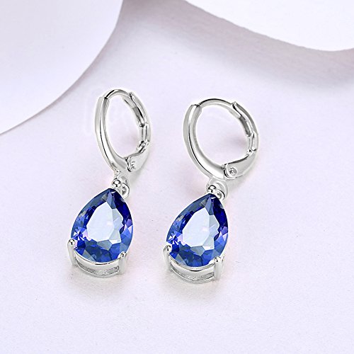 Sterling Silver Genuine Women's Fashion Sapphire Stud Hoop Jewelry Created or Simulated Gemstone Teardrop Dangle Leverback Earrings4