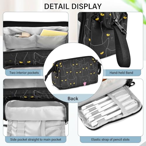 Image of Fisyme Black Cats Pattern Pencil Case Large Capacity Pencil Pouch Pen Bag Box Big Makeup Pencil Case Organizer