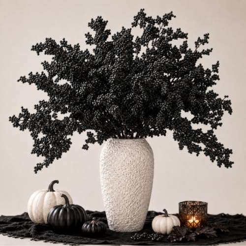 Lyrow 3 Pack 35 Inch Faux Berry Stems Halloween Black Berry Branches