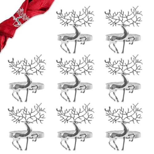 Napkin Rings Set of 8 Napkin Rings Silver Reindeer for Christmas Lunch Thanksgiving Party Holiday Christmas Wedding Table Decoration
