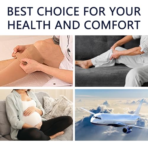 Image of Lin Performance Medical Compression Socks for Women and Men, 20-30 mmHg Open Toe Knee High Stockings, Leg Support for Daily & Travel Comfort (L,Khaki)
