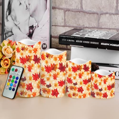 Image of Fall Flameless Candles Set of 4 | Flameless Candles with Remote Control, Flickering LED Candles with Timer for Thanksgiving Day Decorations, host gift