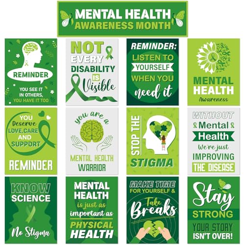 gisgfim 13Pcs Mental Health Awareness Posters for Classroom Decoration Motivational Therapy Offices Decor Mental Health Ribbon Bulletin Board for Positive Affirmation Student Nurse Wall Supplies