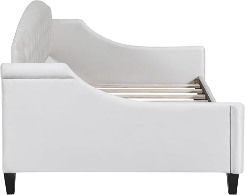 Miniatura 6 de Merax Sofá cama de lujo con botones capitoné de tamaño individual, marco tapizado para sofá cama individual, sofá cama para dormitorio, sala de