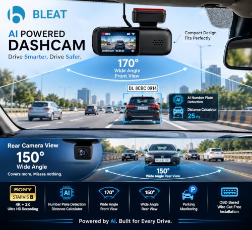 Image of BLEAT AI CAR DASHCAM|Super Capacitor| STARVIS2 |4K| OBD connectivity|Parking Monitoring|8MP Camera (AI DASHCAM (4K+2K))