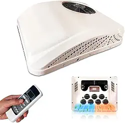 Treeligo DC 12 Volt Rooftop RV Ar Condicionado Refrigeração e Aquecimento 2 em 1 Função Caminhão Barco 12 V Unidade A/C para Motorhome Trailer, etc., Branco