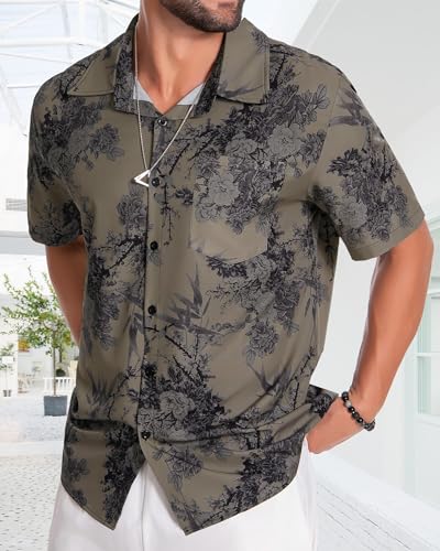 Image of Men Hawaiian Shirt Short Sleeve Summer Beach Button Down Shirts with Pocket