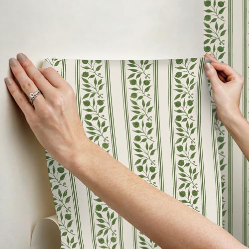 NuWallpaper x Morris & Co. Rosehip Stripe Boughs Green Peel and Stick Wallpaper, MCS6610 by NuWallpaper - Image 3