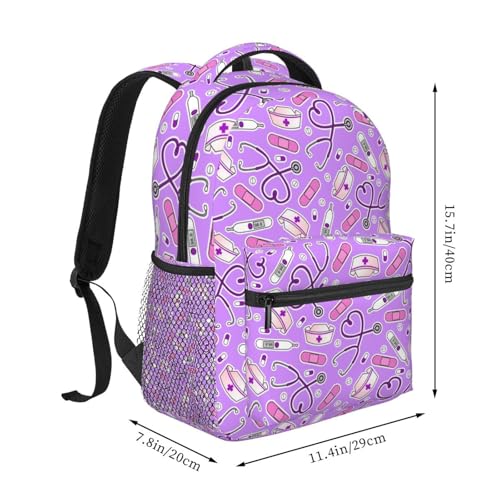 Nurse Print Purple Backpack Laptop Backpack Sports Travel Shoulder bag Light casual backpack2