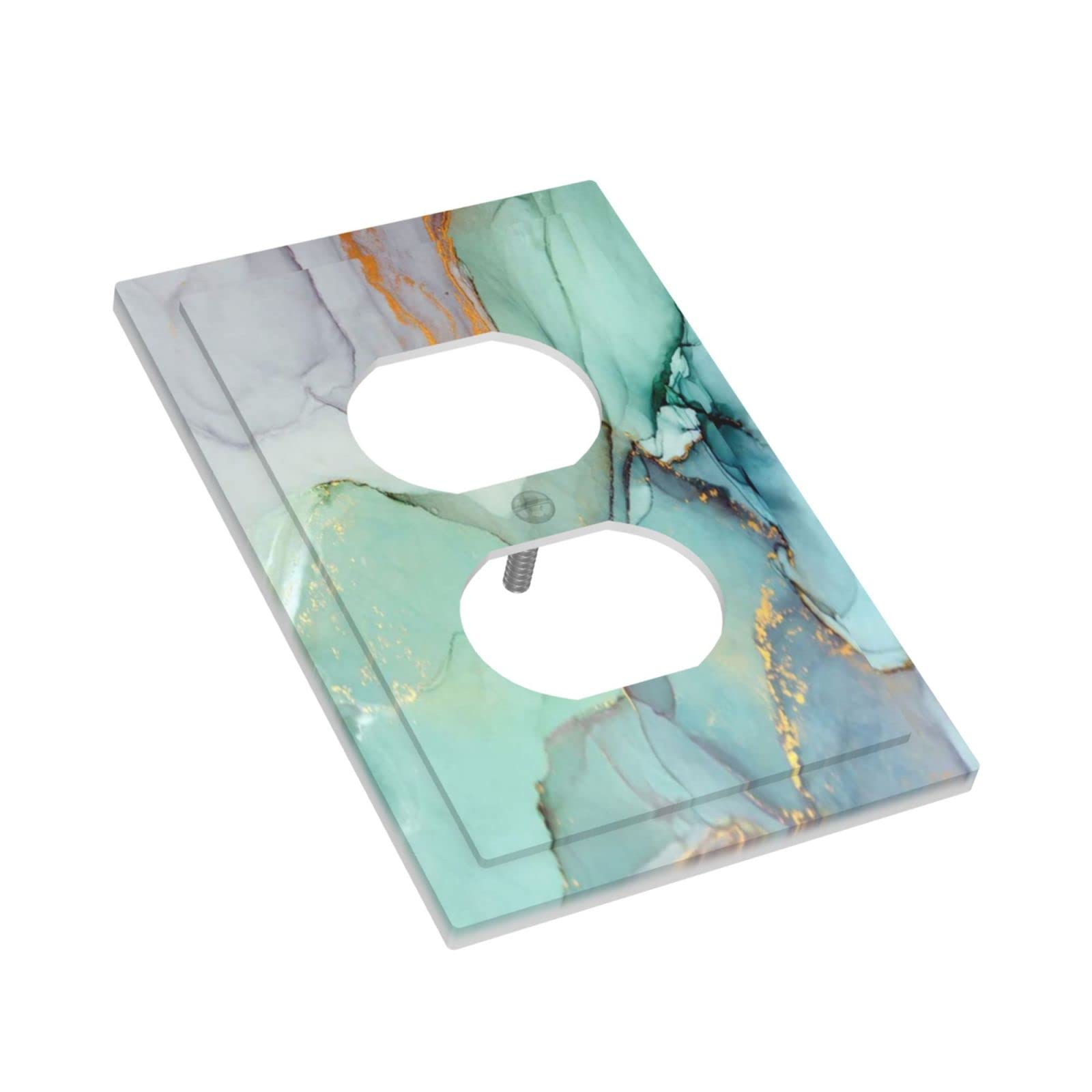 Green Marble Outlet Cover - Decorative Switch Plate With White Lines, 1 Gang Duplex For Bathroom & Kitchen
