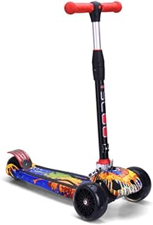 Scooter Graffiti Scooter, Deluxe 3 Wheel Scooter for Toddlers 4 Adjustable Height Glider With Kick Scooters, Lean To Steer With LED Flashing Light Three-scooters