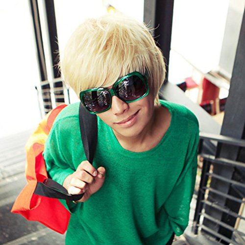 Omorfieer B01531AMEY Cool Mens Short Straight Platinum Blonde Wigs Male Boys Party Cosplay Full Wig thumb #1