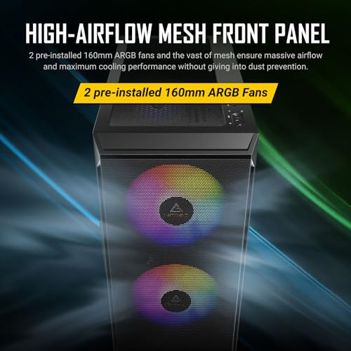 Image of Antec NX416L Mid-Tower ATX Gaming Case with Side Tempered Glass, 2 Pre-Installed 160mm ARGB Fans, 1x 120mm ARGB Fan | PC Cabinet (Black)