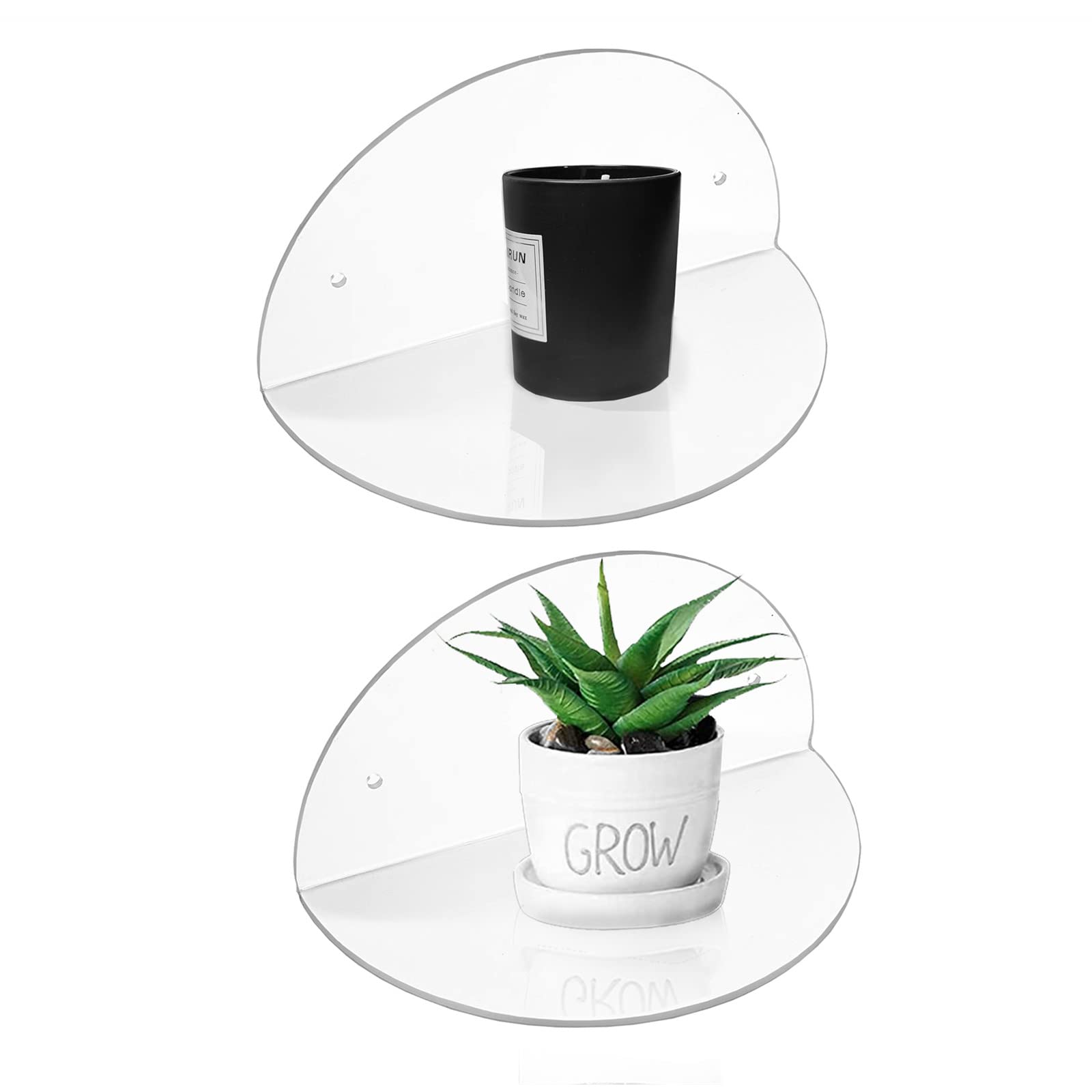 ROYALITA Acrylic Small Floating Shelves (2-Pack, 8-inch Diameter) - Wall Mounted Display Stand for Plants, Toys, Makeup, and More - Ideal for Home and Office, Clear