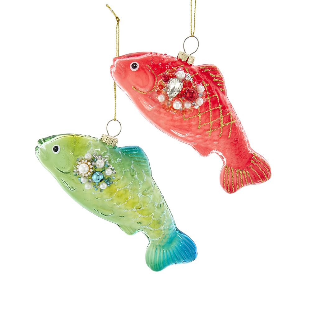 Kurt S. Adler Mulitcolor Kurt Adler Glass Glow-In-The-Dark Fish Ornaments, Set Of 2