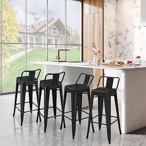 Yaheetech Butacos de Barra Metálicos de 30 Pulgadas, Juego de 4, con Espalda Baja y Reposapiés, Negro Mate | Butacos Industriales para Patio, Cocina o Bar en Casa, Capacidad de 136 kg miniatura 2