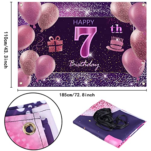 IMISI 7th Birthday Decorations Happy Birthday Banner Pink Birthday Backdrop Decorations for a Party
