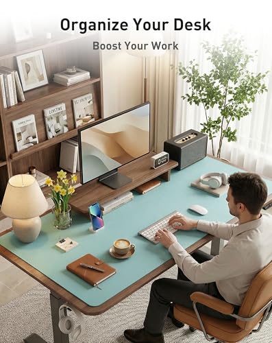 Image of Aothia Faux Leather Desk Mat - Large Mouse Pad, Non-Slip PU Leather Blotter, Waterproof Writing Surface for Office and Home (Blue Topaz, 63 inch x 24 inch)