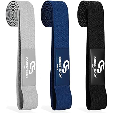 Coresteady Fabric Resistance Bands Set of 3 - Non-Slip Material For Women & Men - Build Leg, Glute & Hip Strength - Perfect for Pilates, Yoga & Gym Workout - Grey/Blue/Black Cover