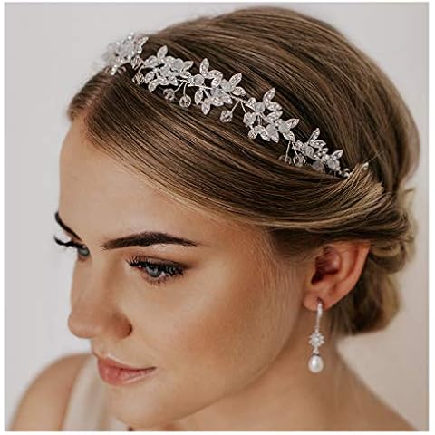 SWEETV Silver Rhinestone Wedding Headband Tiara Crystal Headpiece Bridal Hair Accessories for Bride Women Cover
