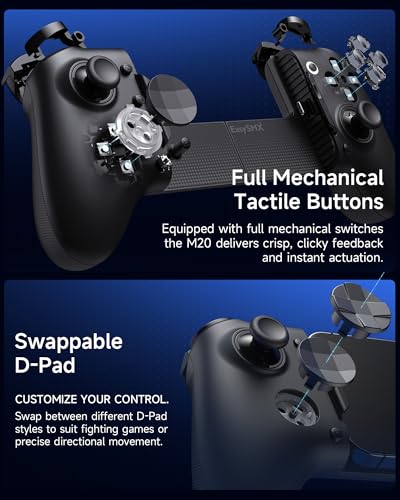 Image of EasySMX M20 Mobile Game Controller for Android, iPhone 15 /16 /17 & iPad Mini 6 /7, Dual ABXY Switch, Hall Anti-Drift Joysticks, Dual Triggers, 1000Hz Polling Rate, Plug And Play, Ideal for Soccer and Other Mobile Games,Black