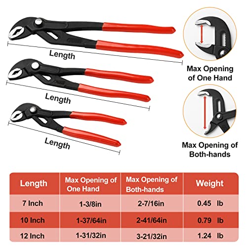Kowsinde 3-Piece Groove Joint Pliers Set, Adjustable Water Pump Pliers, V-Jaw Tongue And Groove Pliers, 7-Inch, 10-Inch, 12-Inch #TOP1
