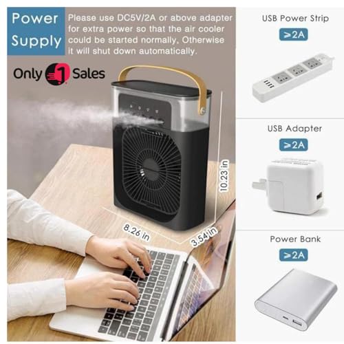 Image of Mini Air Cooler | 3-in-1 AC, Humidifier & Purifier | 7-Color LED Lights, Timer, USB Powered | Silent Operation | Personal Cooling for Room, Office, Travel & Desk Use