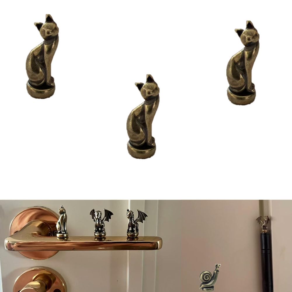 Qingzhuo Cat Hinge Head Home Decoration, Hinge Heads Decorative Topper, Hinge Caps, Alloy Animal Hinge Head, Magnet Door Hinge Pin Topper Set Of 3 (Cat)
