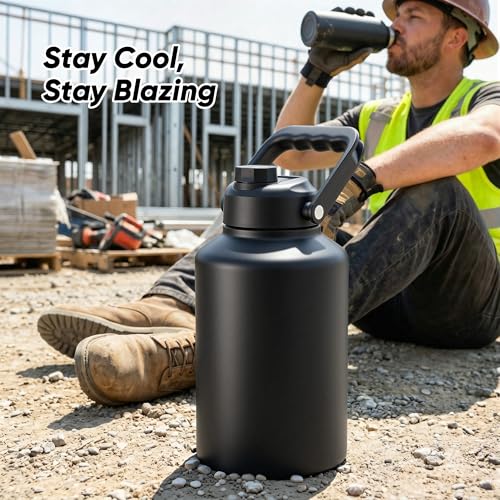 Fijinhom Gallon jug termo aislado de acero inoxidable de 128 oz con asa, negro miniatura 6