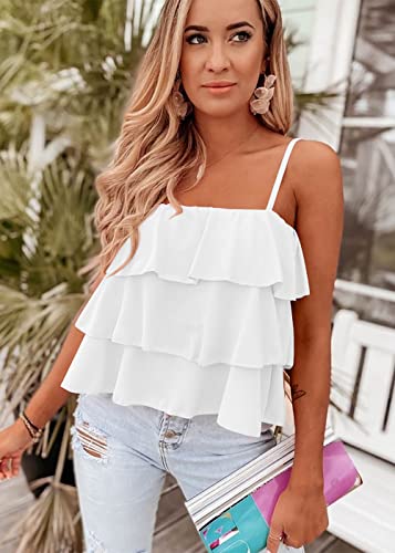 KIRUNDO Spaghetti Strap Babydoll Ruffle Tops for Women 2025 Summer Layered Flowy Beach Fashion Vacation Cruise Outfits2