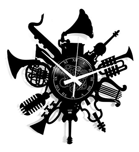 Horloge Murale en Vinyle Cadeau Fait Main Décorations Pour la Maison Home Office Guitare Batterie...