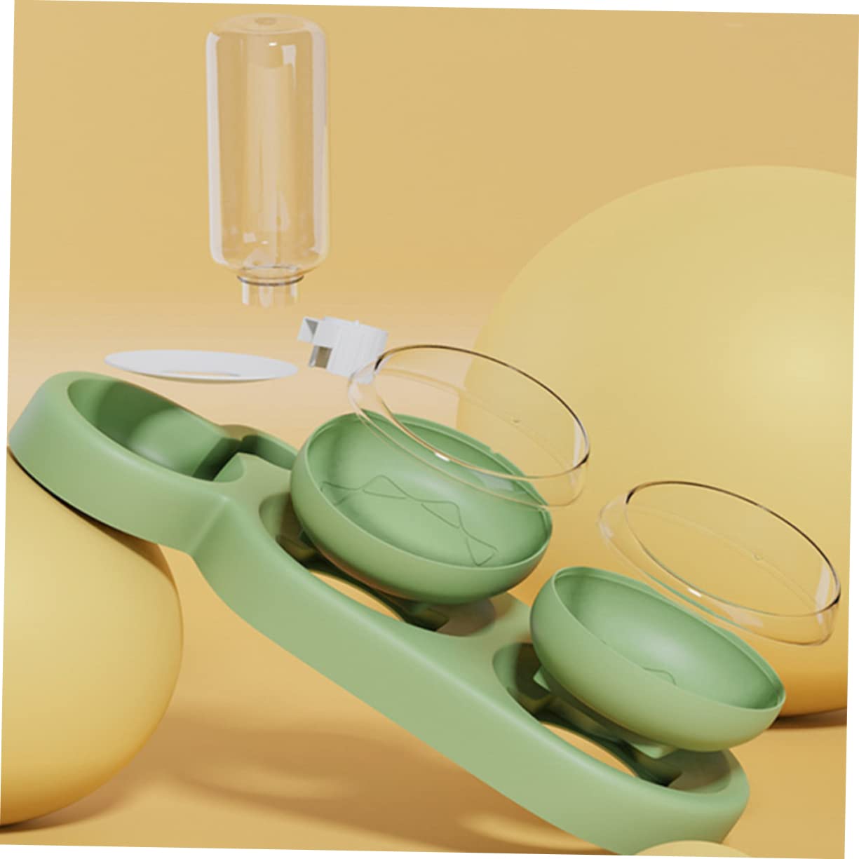 Gamelle Double Surélevée pour Chat, Inclinée, Anti-déversement, 1 Set | Plastique Vert Clair, Antirouille, Usage en Alimentation Animale, Format Pratique pour Chats