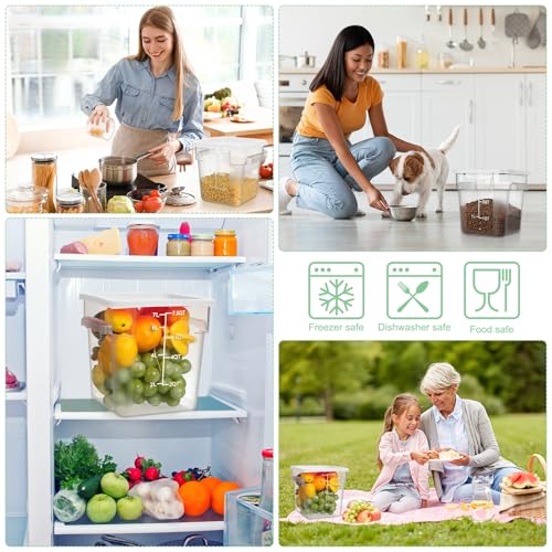 Image of Lallisa 4 Pcs 8qt & 4qt Clear Food Storage Containers with Lids Handles and Scales, Stackable Plastic Square Food Storage Containers for Dough Proofing Baking Kitchen Restaurant(White)