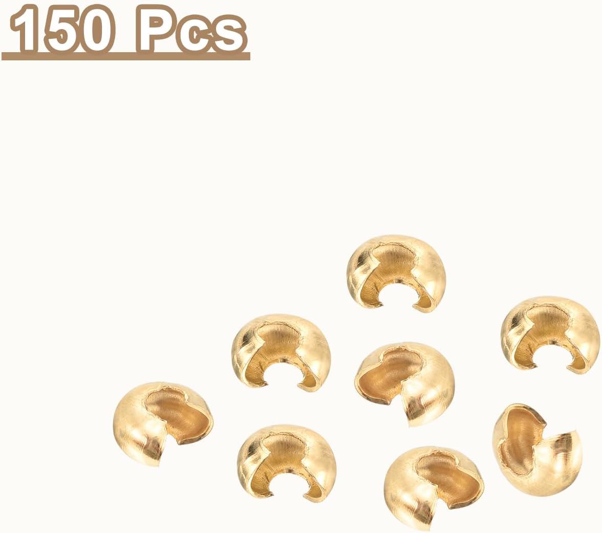 uxcell 150pcs Crimp Bead Covers, 5mm/0.2" Half Round Open Crimp Beads Knot Cover Metal Small Loose Beads End Tip for Bracelet Jewelry Making Craft DIY, Light Gold - Image 3