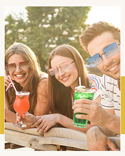 Flutesan 16 Pairs Y2k Rimless Rectangle Sunglasses Pack Tinted Frameless Square Glasses Rimless Shade Glasses for Men Women4