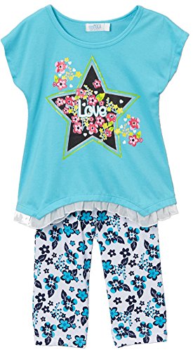 Image of ToBeInStyle Girl's 2 Piece Outfit Top & Leggings Set Casual Graphic Shirt Capri Pants
