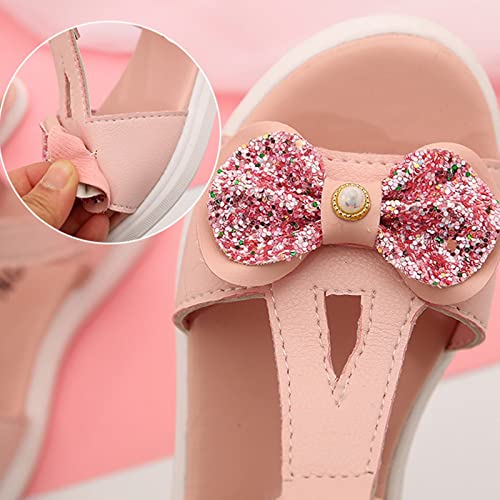 Kids Girls' Open Toe Solid Hook & Loop Flat Soft Sole Pearl Decoration Fashion Bow Shining Dress Sandal2