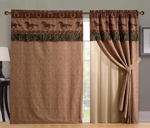 Image of Chezmoi Collection Sedona Polyester Blend 4-Piece Southwestern Wild Horses Window Curtain Set (Brown)