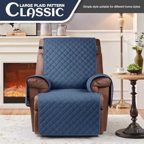 Image of KinCam 100% Waterproof Recliner Chair Cover, Reclining Couch Covers for Pets, Dogs, Recliner Couch Slipcover Furniture Protector with Elastic Straps for Kids(23.6 inch, Blue)