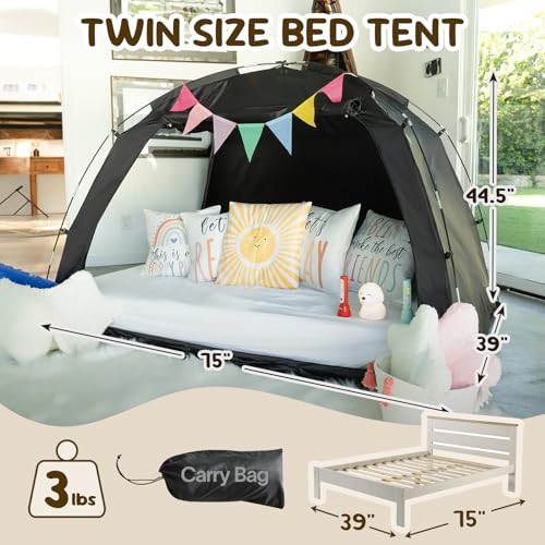 Image of EighteenTek Bed Tent Twin Size Bed Canopy, Light Reducing Sleeping Tent Lightweight Portable Indoor Tent Breathable Privacy Space on Bed with 2 Doors for Adults Kids Autism (Twin, Black)