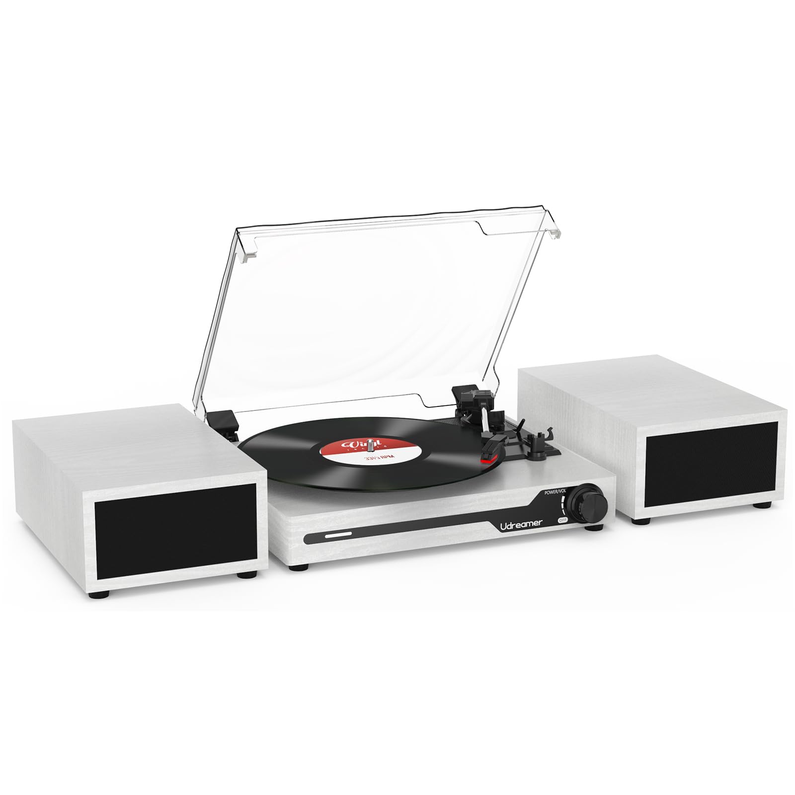 Vinyl Record Player with External Speakers BT 5.3 Wireless Turntable Portable with 3 Speed USB Vintage Wooden White
