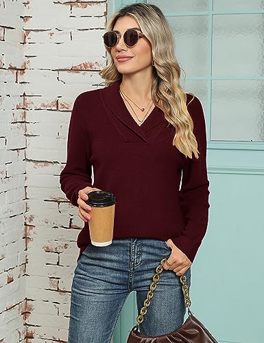 Ivicoer Women'S Sweaters V Neck Collared Casual Pullover Ladies Knitted Long Sleeve Tops Fall Winter Trendy thumb #4