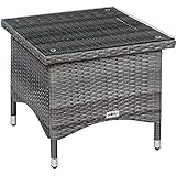 Maße (LxBxH) Beistelltisch: 50 x 50 x 46 cm, Material: Polyrattan, pulverbeschichtetes Stahlgestell